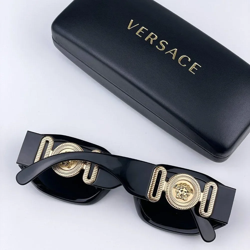 NEW Versace VE4361 GB1/87 Unisex Medusa Biggie Black Grey Oval Unisex Sunglasses